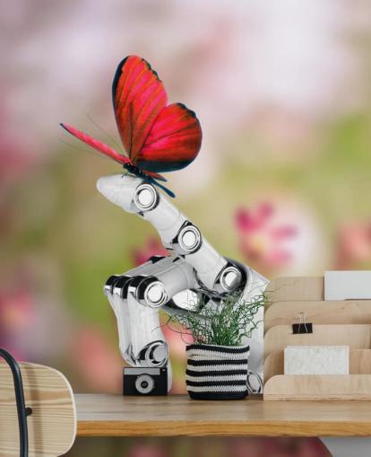 Decorazione murale con farfalla in mano con robot