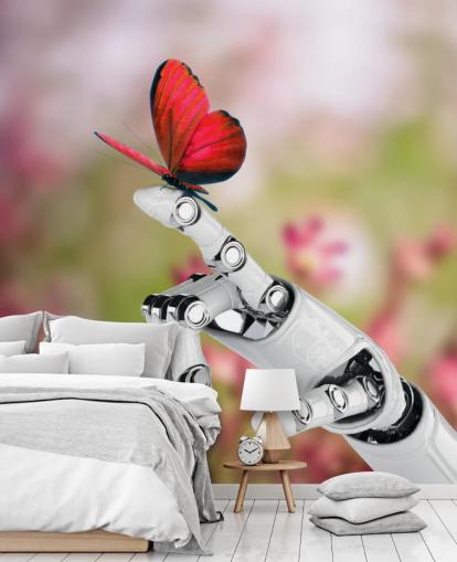Robot Hand Holding Butterfly Mural