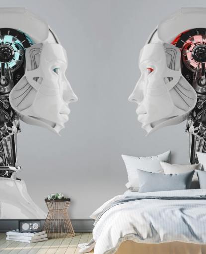 Robot Women Facing Each Other Mural