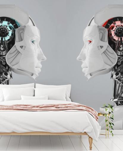 Robot vrouwen tegenover elkaar muurschildering Robot vrouwen tegenover elkaar muurschildering