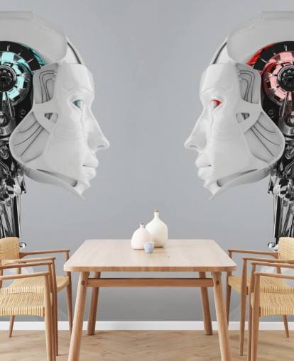 Robot Women Facing Each Other Mural