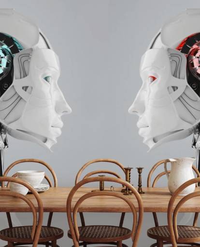 Robot Women Facing Each Other Mural