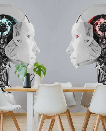 Robot kvinner som vender mot hverandre veggmaleri Robot kvinner som vender mot hverandre veggmaleri