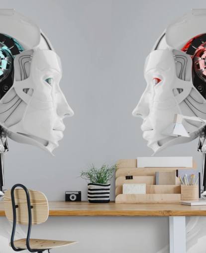 Robot Kvinnor inför varandra väggmålning Robot Kvinnor inför varandra väggmålning