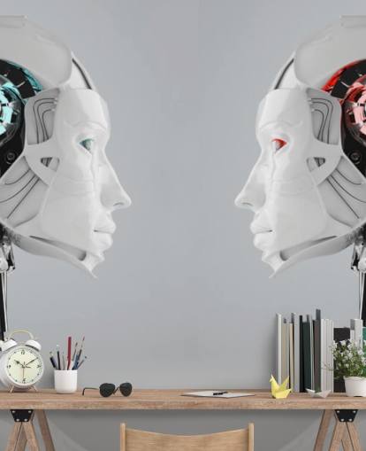 Decorazione murale con donne robot affrontate