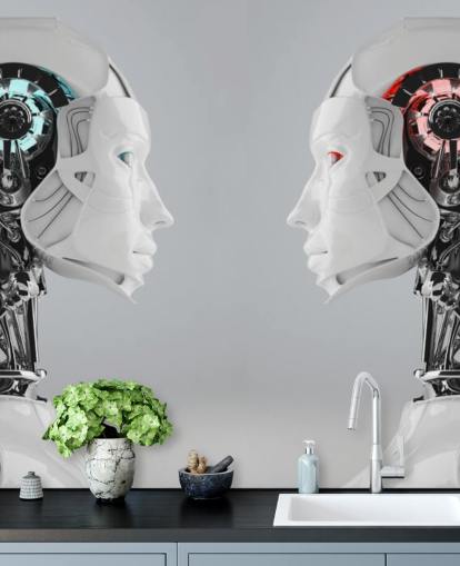 Robot Women Facing Each Other Mural