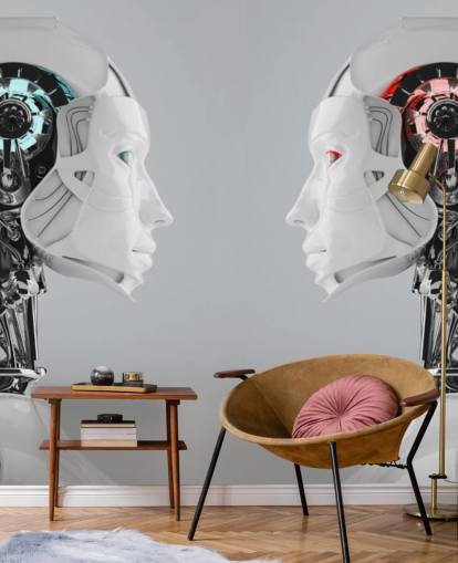 Robot Women Facing Each Other Mural