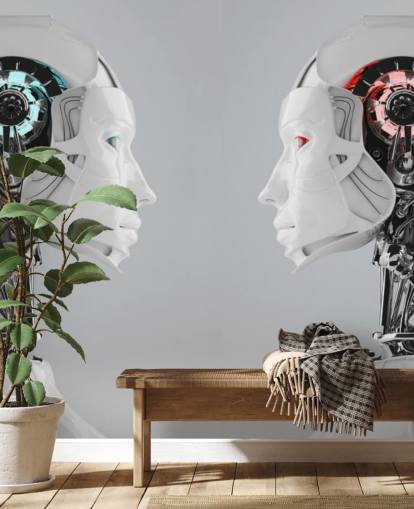 Robot Women Facing Each Other Mural