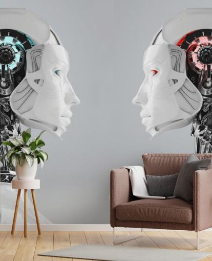 Mural de mulheres robô frente a frente