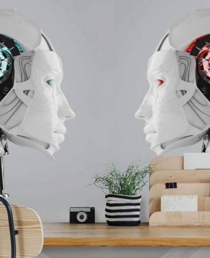 Robot Women Facing Each Other Mural