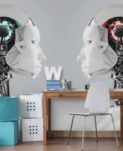 Robot Women Facing Each Other Mural