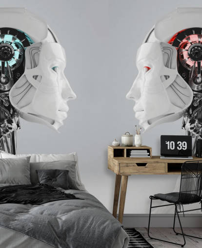 Robot Women Facing Each Other Mural