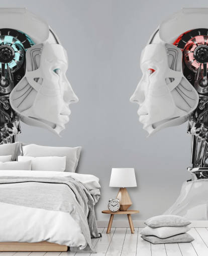 Robot Women Facing Each Other Mural Robot Women Facing Each Other Mural