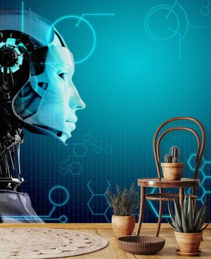 Carta da parati con profilo laterale robot blu