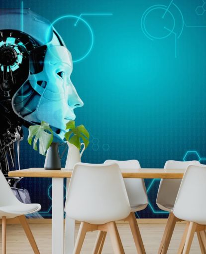 Carta da parati con profilo laterale robot blu