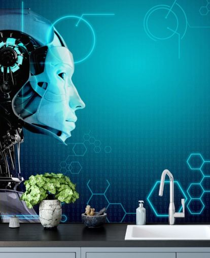 Blå Robot Side Profil Baggrund Blå Robot Side Profil Baggrund