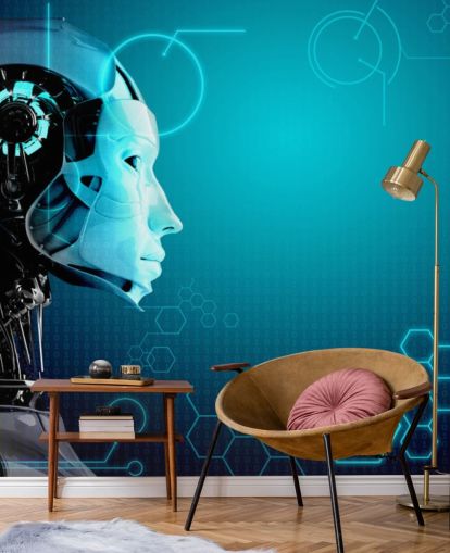Blauw Robot zijprofiel behang Blauw Robot zijprofiel behang