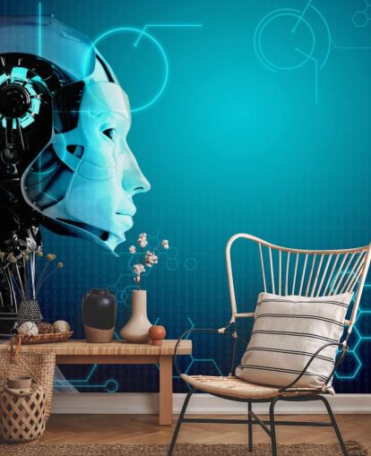 Papel pintado de perfil lateral de robot azul Papel pintado de perfil lateral de robot azul