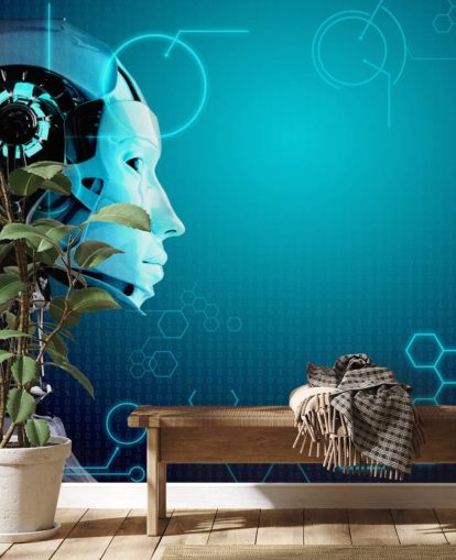 Carta da parati con profilo laterale robot blu