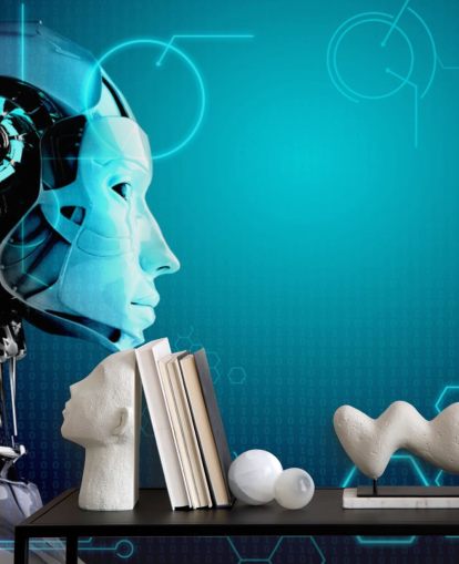 Carta da parati con profilo laterale robot blu