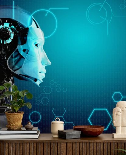 Blå Robot Side Profil Baggrund Blå Robot Side Profil Baggrund