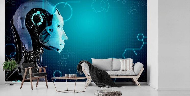 Blauer Roboter Seitenprofil Tapete