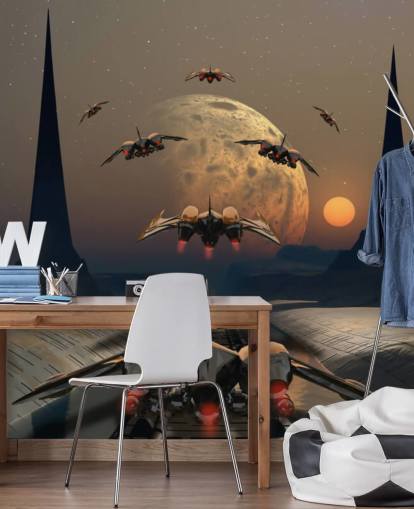 Alien Planet og romskip Bakgrunn Alien Planet og romskip Bakgrunn