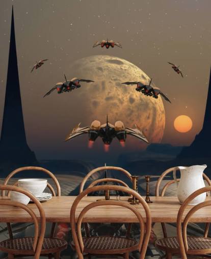 Alien Planet and Space Ships Wallpaper