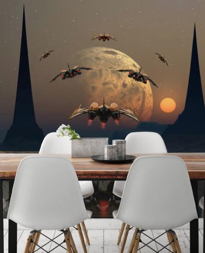 Alien Planet and Space Ships Wallpaper