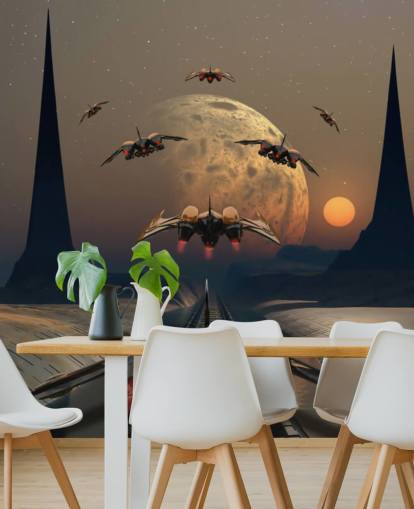 Alien Planet and Space Ships Wallpaper