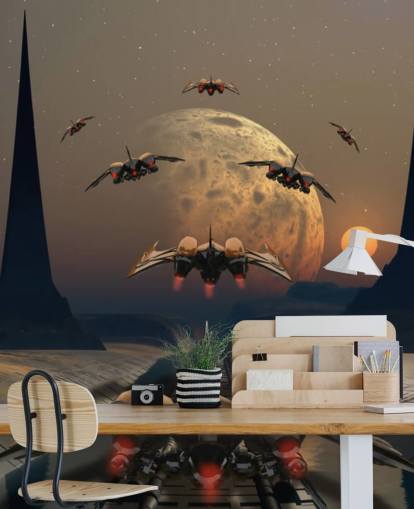 Alien Planet and Space Ships Wallpaper