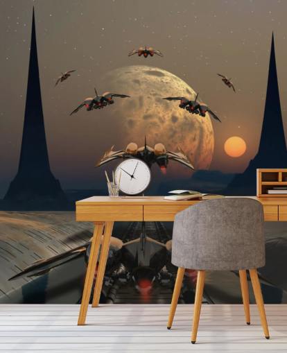 Alien Planet og Rumskibe Baggrund Alien Planet og Rumskibe Baggrund