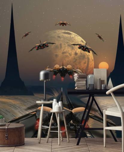 Alien Planeten und Raumschiffe Wallpaper