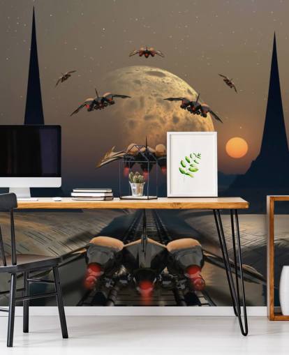 Alien Planet og romskip Bakgrunn Alien Planet og romskip Bakgrunn