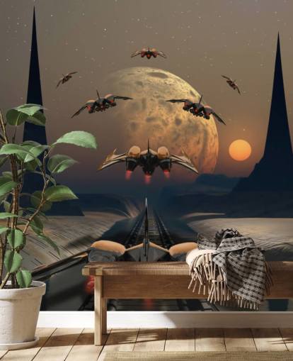 Alien Planet and Space Ships Wallpaper