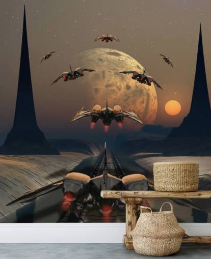 Alien Planet and Space Ships Wallpaper