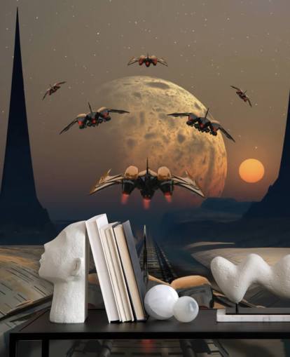 Alien Planet and Space Ships Wallpaper