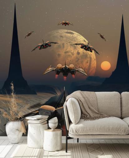 Planeta alienígena e naves espaciais papel de parede
