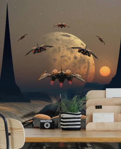 Alien Planet ja Space Ships Taustakuva