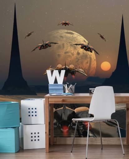 Alien Planet and Space Ships Wallpaper