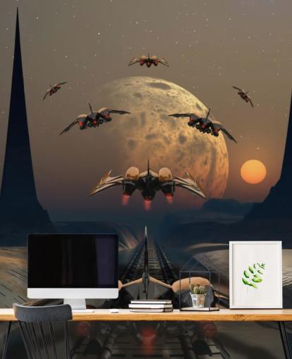 Alien Planet ja Space Ships Taustakuva Alien Planet ja Space Ships Taustakuva