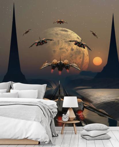 Alien Planet and Space Ships Wallpaper