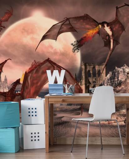 Red Dragons vechten behang