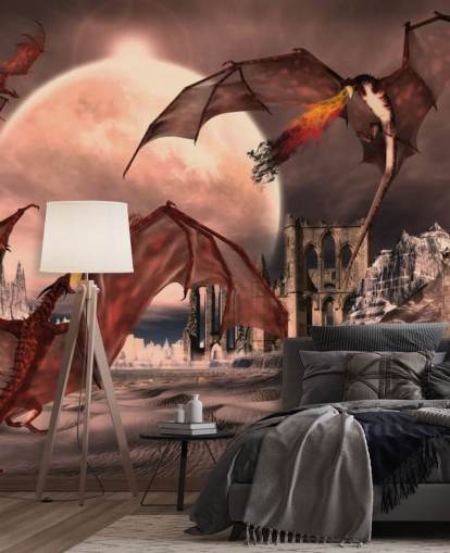 Red Dragons vechten behang Red Dragons vechten behang