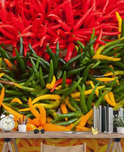 Papier Peint Chillis Rouge, Jaune et Vert Papier Peint Chillis Rouge, Jaune et Vert