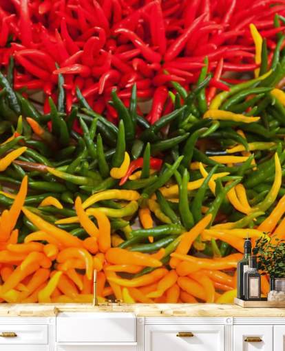 Papier Peint Chillis Rouge, Jaune et Vert Papier Peint Chillis Rouge, Jaune et Vert
