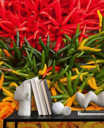 Röd, gul och grön Chillis Bakgrund Röd, gul och grön Chillis Bakgrund