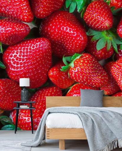 knallrødt frukttapet veggmaleri kalt Strawberries Fresh for kjøkken, kafeer og restauranter