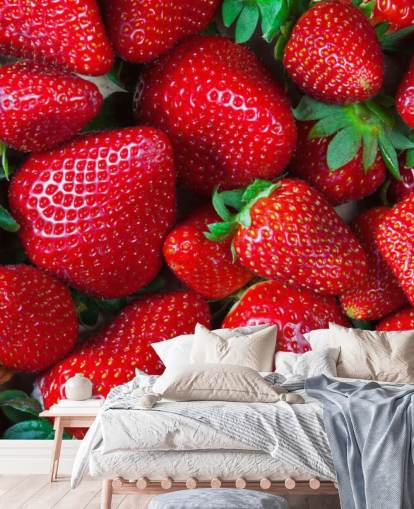 bright red fruit wallpaper mural called Strawberries Fresh for kitchens, cafes and restaurants bright red fruit wallpaper mural called Strawberries Fresh for kitchens, cafes and restaurants