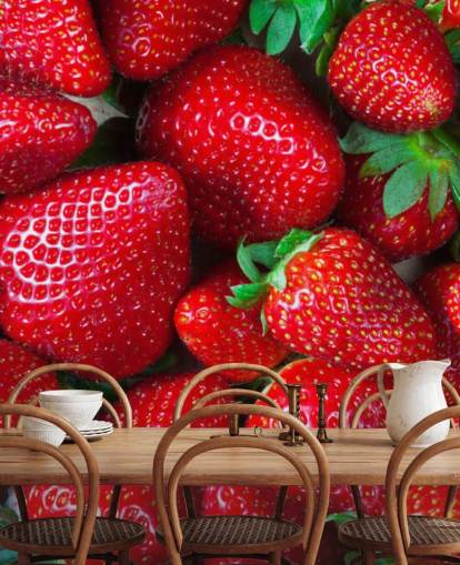 bright red fruit wallpaper mural called Strawberries Fresh for kitchens, cafes and restaurants bright red fruit wallpaper mural called Strawberries Fresh for kitchens, cafes and restaurants
